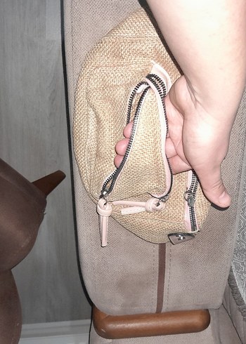 Bej Kemerli Keten Kadın Çapraz Çanta - Görsel 4