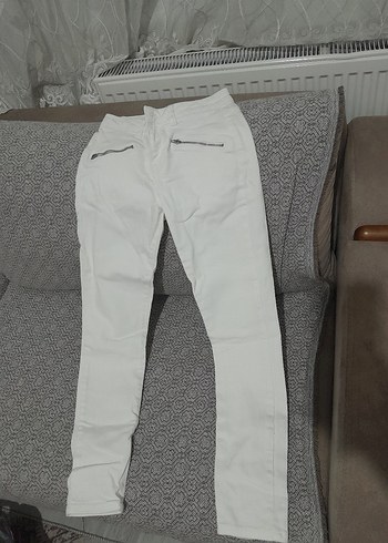 Fermuarlı Beyaz Kadın Pantolon - Görsel 4