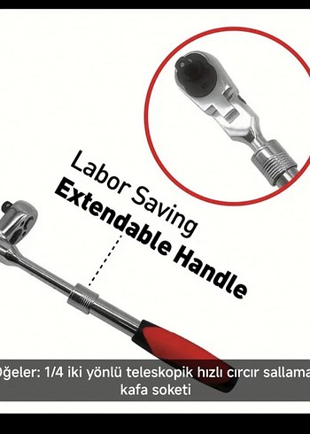 Kırmızı Siyah Hızlı Cırcır lokma anahtarı - Görsel 3