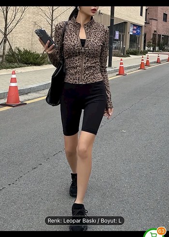 Kadın Leopar Desenli Fermuarlı Ceket - Görsel 2