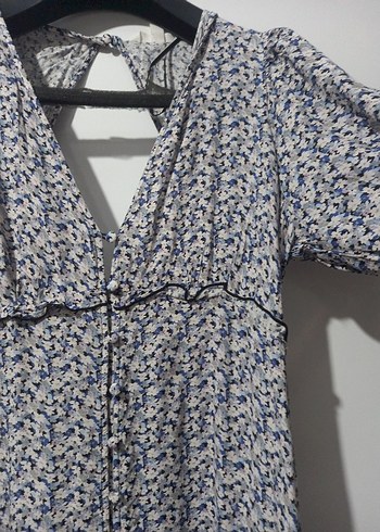 mavi V Yaka Bohem Uzun Elbise - Görsel 4