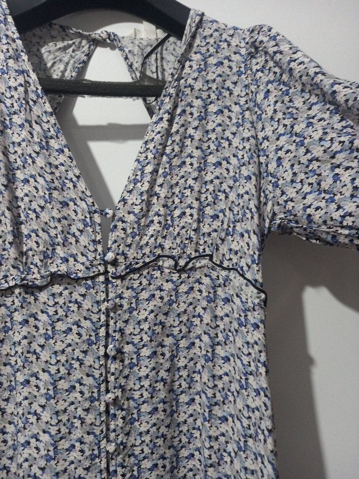 mavi V Yaka Bohem Uzun Elbise - Görsel 4