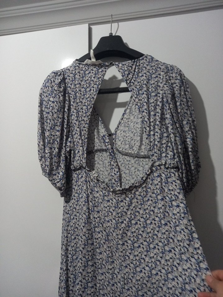 mavi V Yaka Bohem Uzun Elbise - Görsel 5