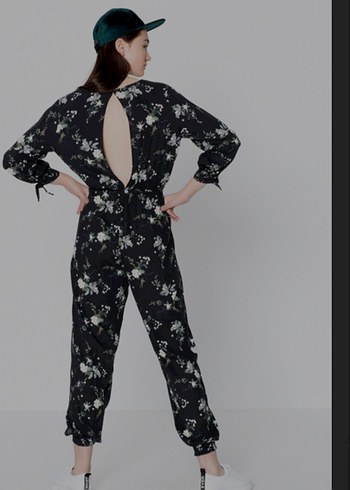 Siyah Desenli Kadın Uzun tulum - Görsel 10