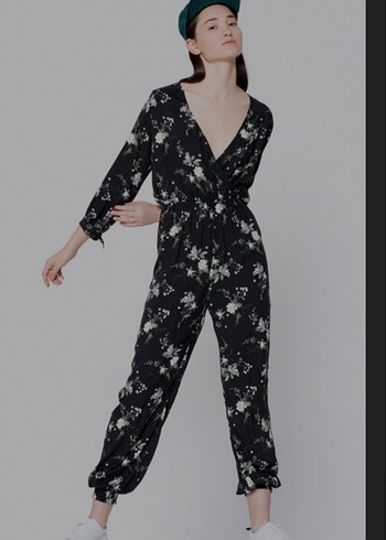 Siyah Desenli Kadın Uzun tulum - Görsel 9