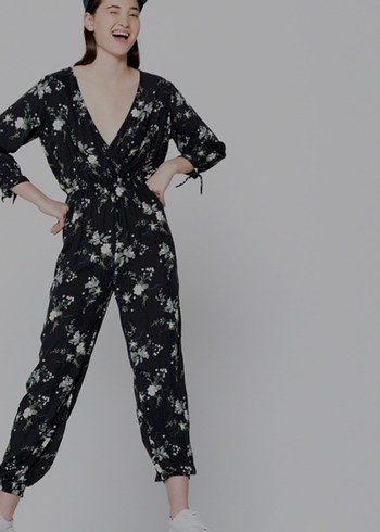 Siyah Desenli Kadın Uzun tulum - Görsel 11