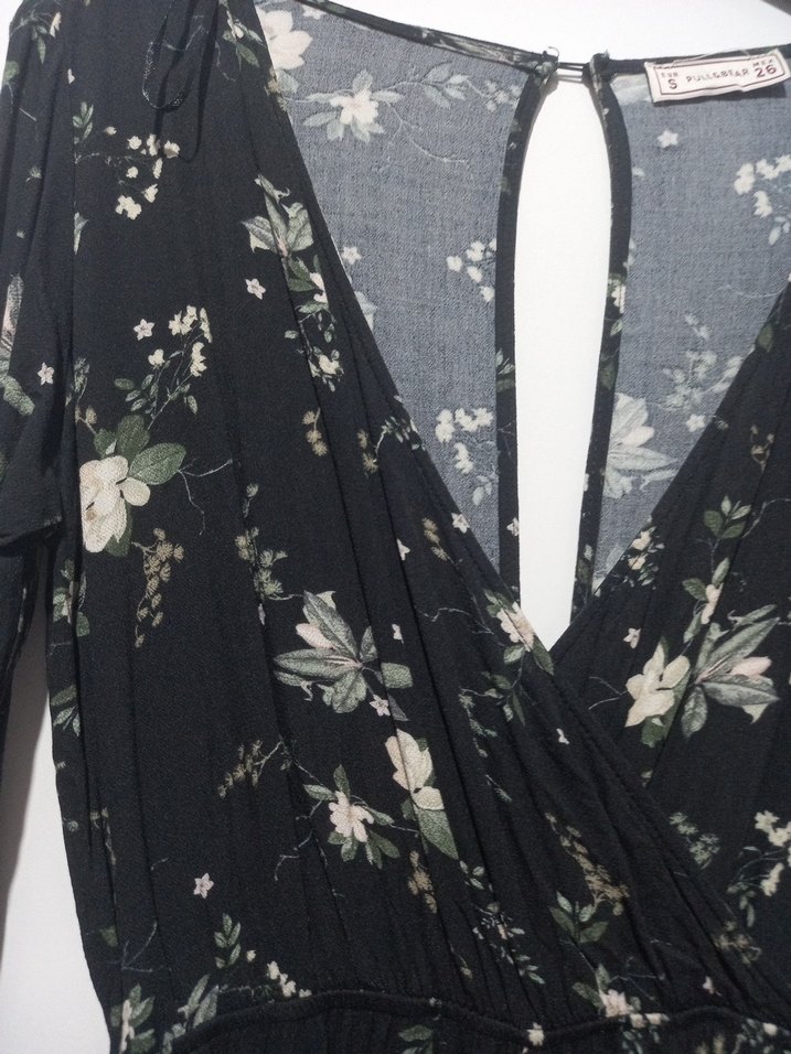 Siyah Desenli Kadın Uzun tulum - Görsel 4