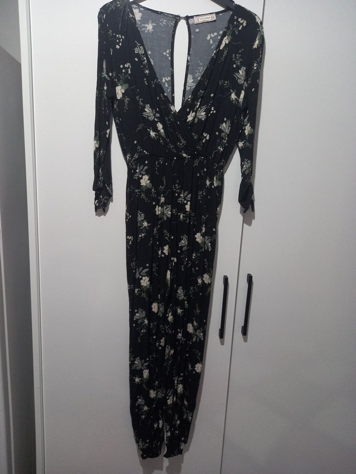 Siyah Desenli Kadın Uzun tulum - Görsel 3