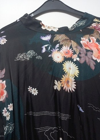 Uzun Kollu Siyah Çiçek Desenli Mini Elbise - Görsel 5