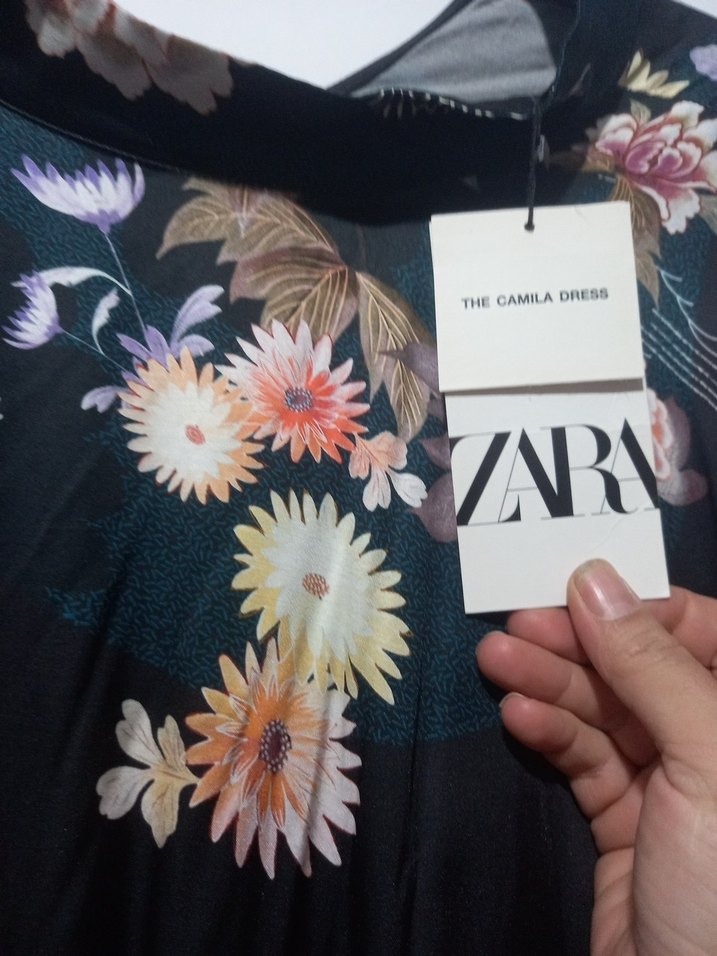 Uzun Kollu Siyah Çiçek Desenli Mini Elbise - Görsel 3