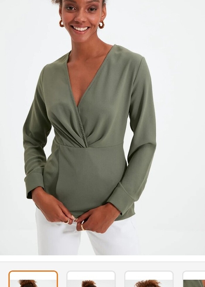 Yeşil kruvaze yaka bluz - Görsel 2