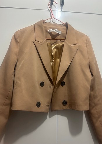 Bej Süet Düğmeli Kadın Blazer Ceket - Görsel 2