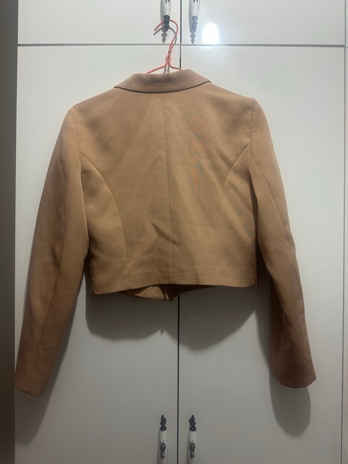 Bej Süet Düğmeli Kadın Blazer Ceket - Görsel 4