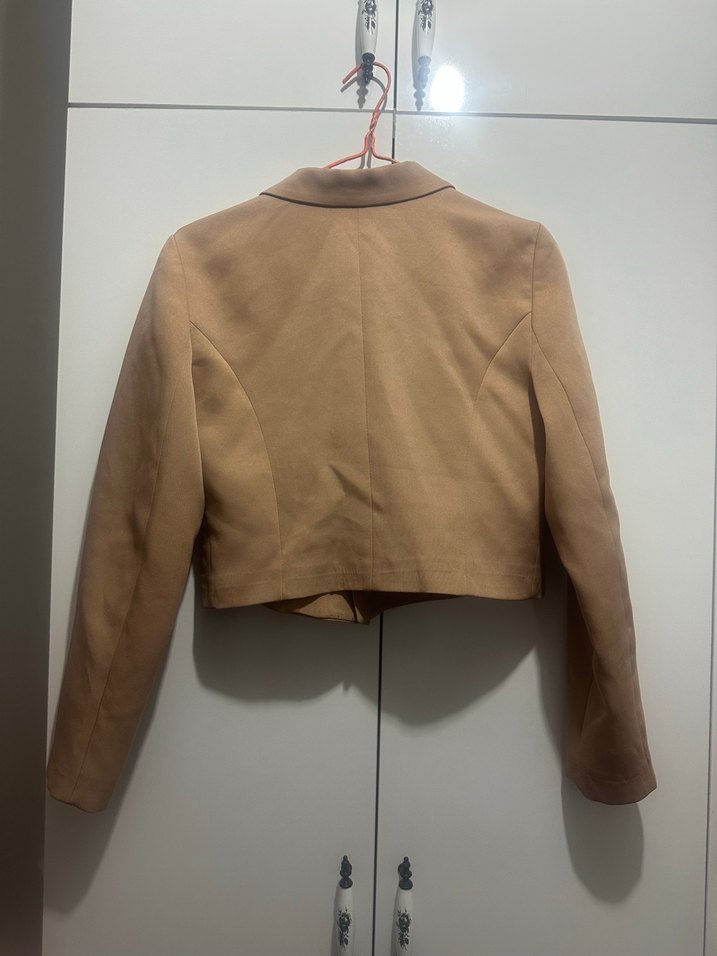 Bej Süet Düğmeli Kadın Blazer Ceket - Görsel 3