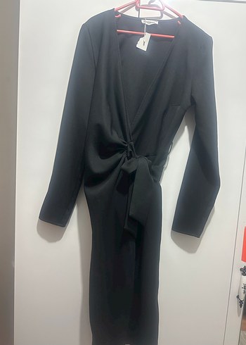 Kadın Siyah Uzun Kollu Kemerli Elbise - Görsel 2