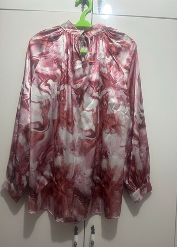 Pembe Uzun Kollu Bağlama Desenli Kadın Bluz - Görsel 3