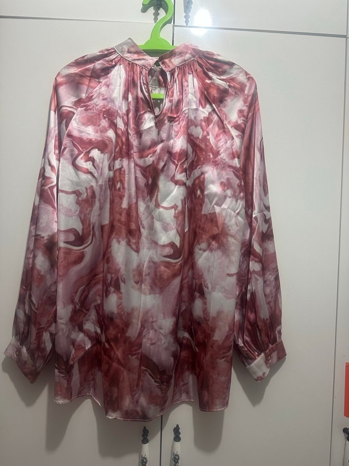 Pembe Uzun Kollu Bağlama Desenli Kadın Bluz - Görsel 4