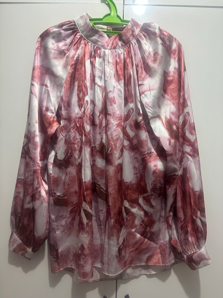 Pembe Uzun Kollu Bağlama Desenli Kadın Bluz - Görsel 2