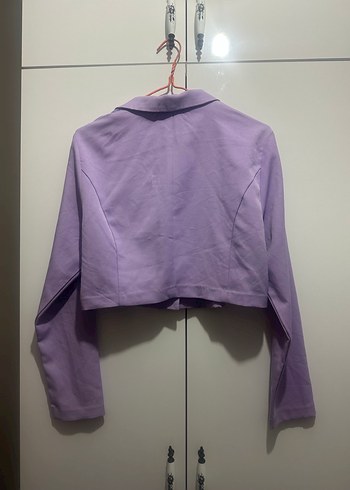 Düğmeli Mor Midi Kadın Blazer Ceket - Görsel 2