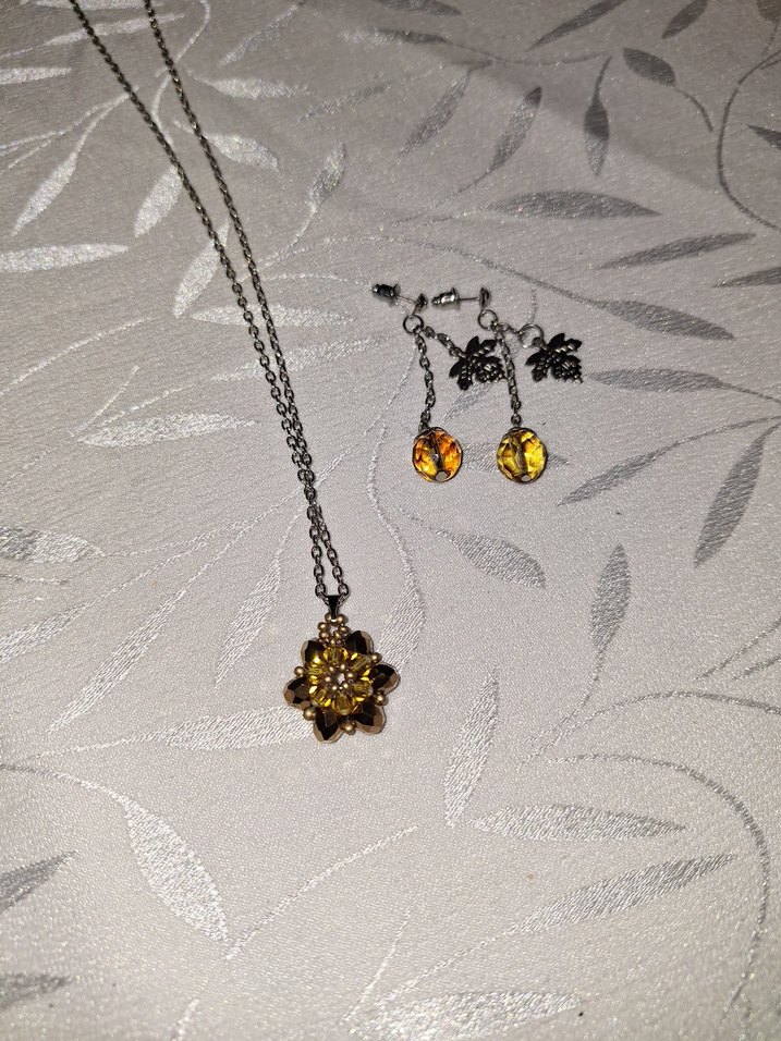Amber Tonlu Çiçekli Gümüş Takı Seti — görsel 4/5