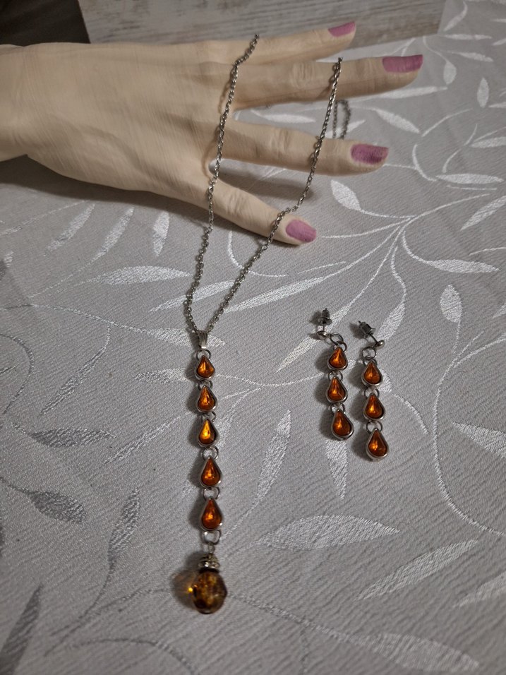 Amber Damla Taşlı Gümüş Takı Seti — görsel 5/7