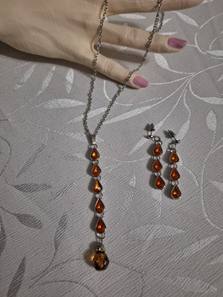 Amber Damla Taşlı Gümüş Takı Seti — görsel 6/7
