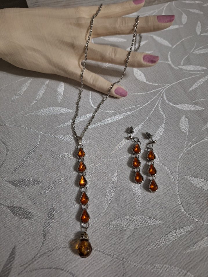 Amber Damla Taşlı Gümüş Takı Seti — görsel 7/7