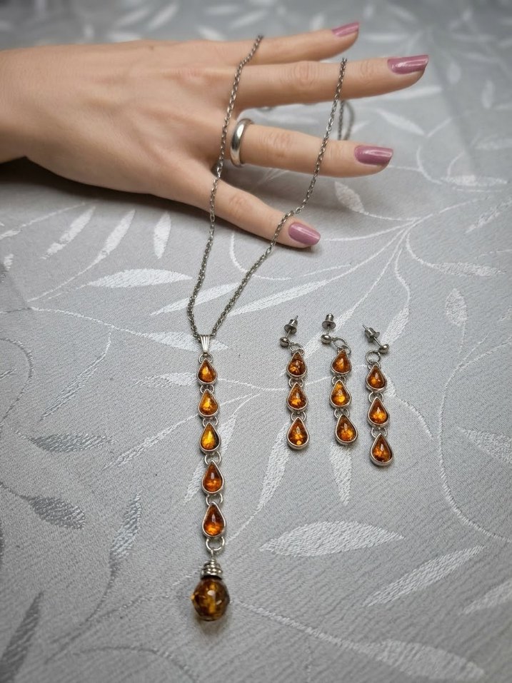 Amber Damla Taşlı Gümüş Takı Seti — görsel 4/7