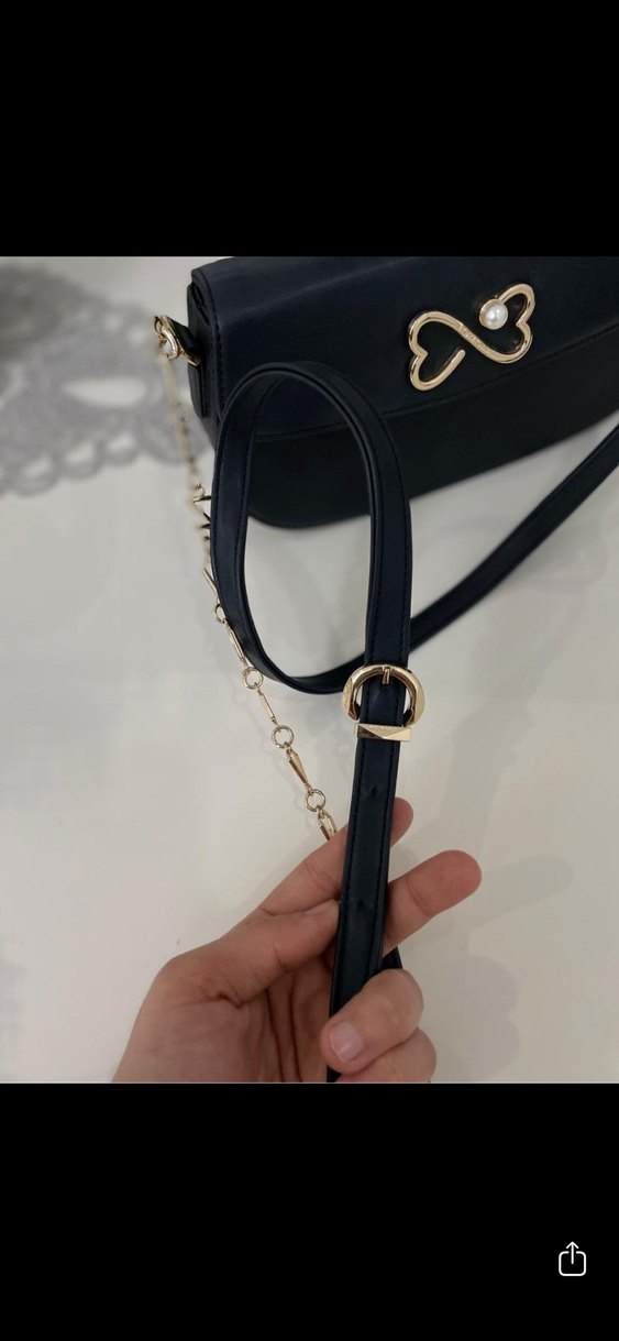 Siyah Deri Fiyonklu Kadın Çanta - Görsel 3