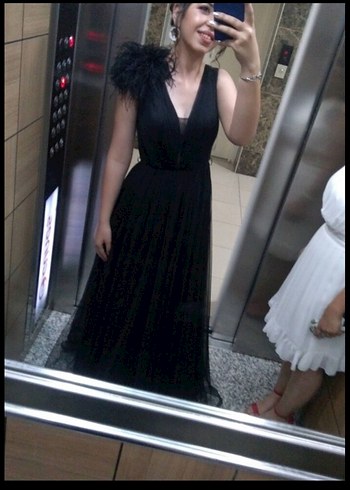 Siyah Straplez Gotik Uzun Abiye Elbise - Görsel 2