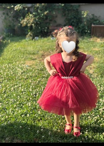 Bordo Kız Çocuk Fırfırlı V Yaka Elbise