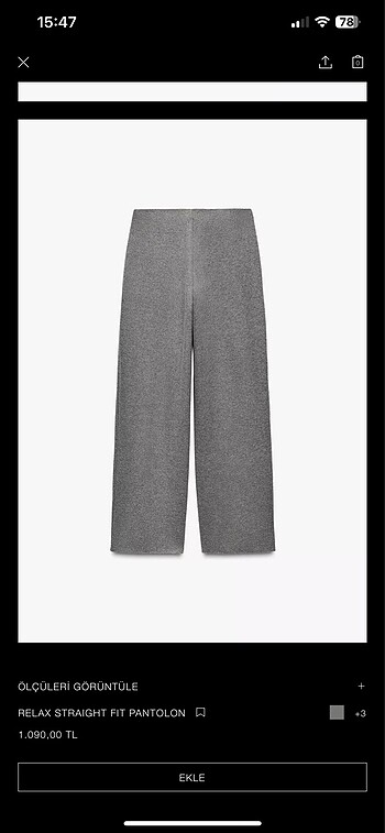 s Beden ZARA RELAX STRAIGHT FİT PANTOLON