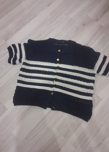 lacivert Gri Örgü Kısa Kadın Kazak - Görsel 3