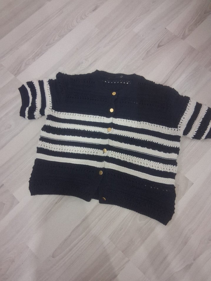 lacivert Gri Örgü Kısa Kadın Kazak - Görsel 3