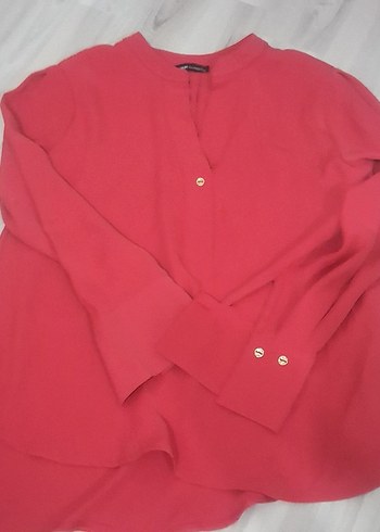 Düğmeli Kırmızı Kadın Gömlek 38 beden - Görsel 2