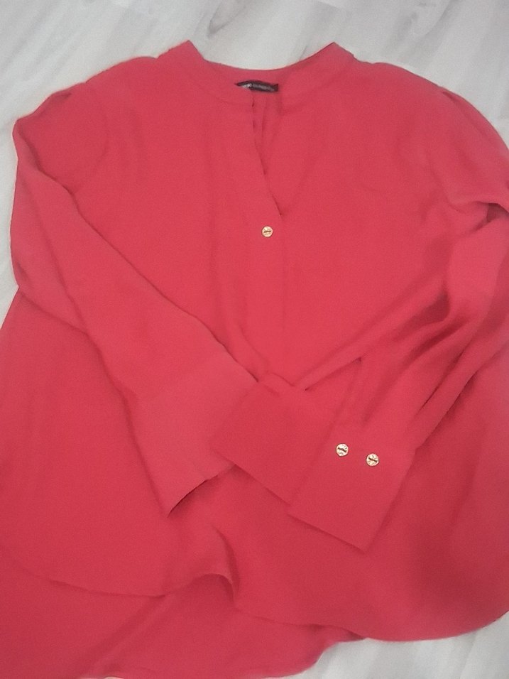 Düğmeli Kırmızı Kadın Gömlek 38 beden - Görsel 2