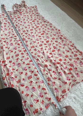 xl Beden Çiçek Desenli Beyaz Uzun Bohem Elbise