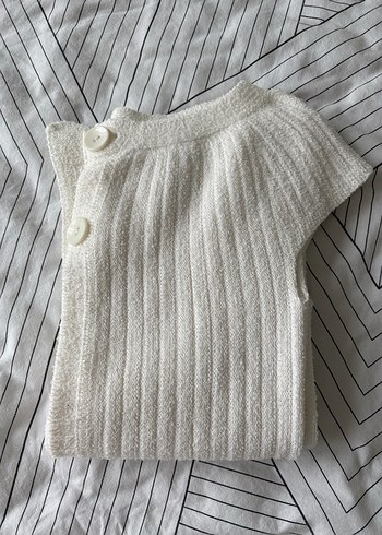 Beyaz Triko Kolsuz Kadın Süveter - Görsel 4