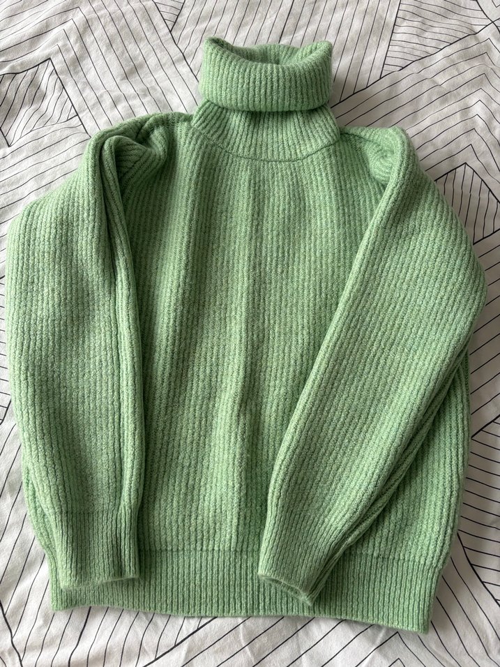 Kadın Yeşil Boğazlı Triko Kazak - Görsel 3