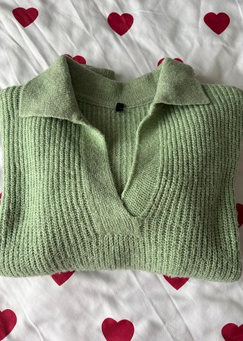 Kadın V Yakalı Yeşil Triko Kazak - Görsel 7