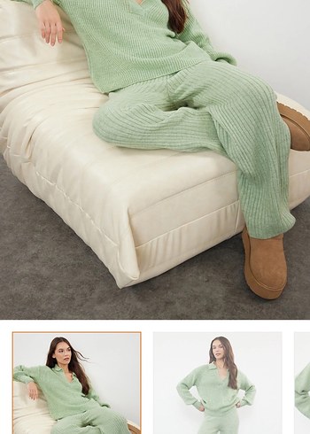 Kadın V Yakalı Yeşil Triko Kazak - Görsel 2