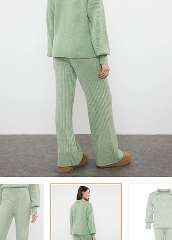 Kadın V Yakalı Yeşil Triko Kazak - Görsel 4