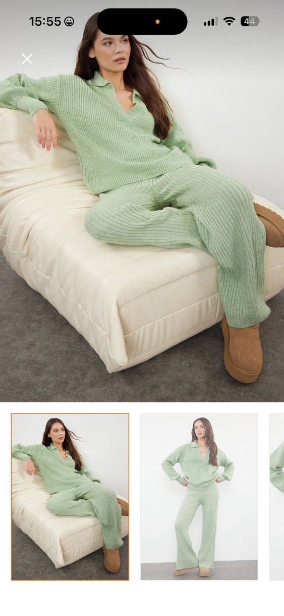 Kadın V Yakalı Yeşil Triko Kazak - Görsel 2