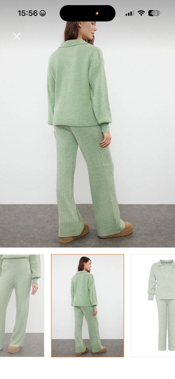 Kadın V Yakalı Yeşil Triko Kazak - Görsel 4