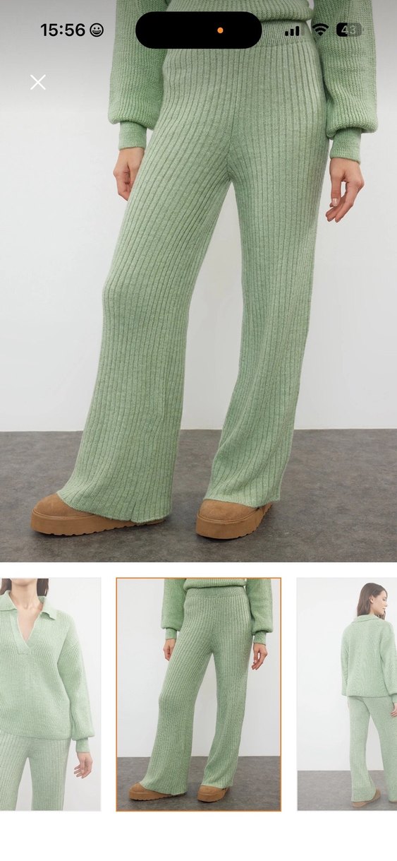 Kadın V Yakalı Yeşil Triko Kazak - Görsel 3