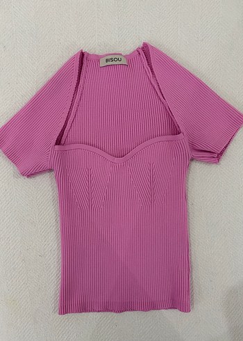 Pembe V Yaka Kadın Crop Top - Görsel 4