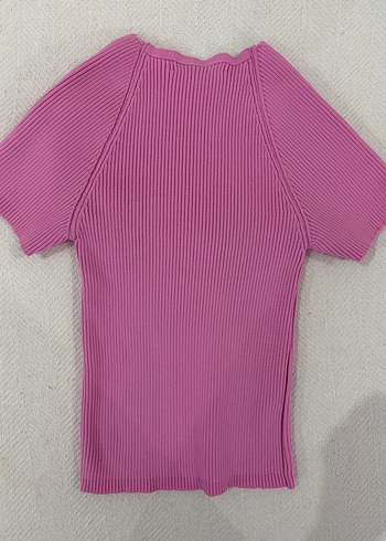 Pembe V Yaka Kadın Crop Top - Görsel 2