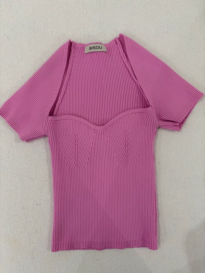 Pembe V Yaka Kadın Crop Top - Görsel 4