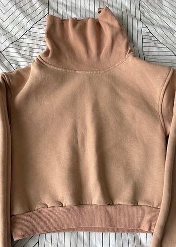 Bej Yüksek Yakalı Kadın Sweatshirt - Görsel 4