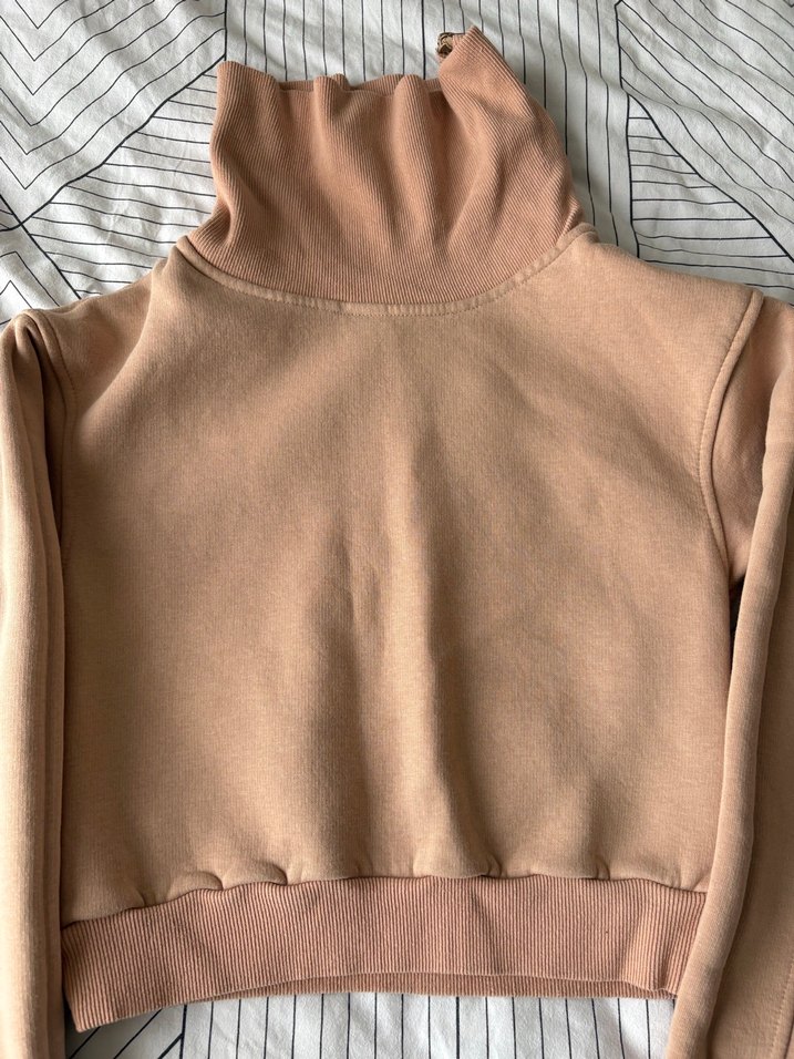 Bej Yüksek Yakalı Kadın Sweatshirt - Görsel 4